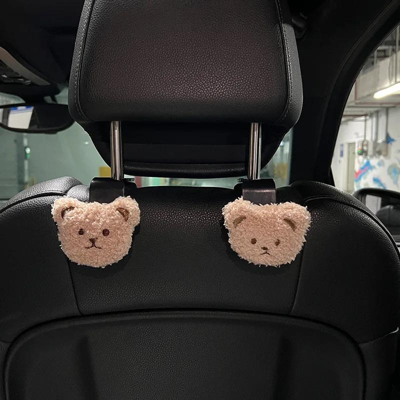 Plush Teddy Bear Rear Hook 2PCS Phone Holder Car Seat Back Hook Hanging Storage Auto Clip Organizer Lazy Rearseat Headrest Stand