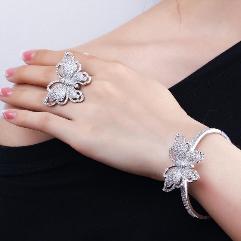 Ki0075 Micro-Inlaid Zircon Set, High-End Full Diamond Butterfly Ring Bracelet Two-Piece Set
