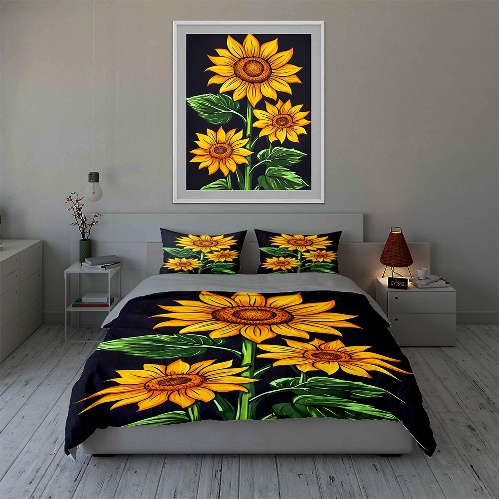 Bright sunflower motif. Bedding Duvet cover sets Duvet covers Pillowcases gifts (1 * Duvet Cover 2 * Pillowcases, without duvet insert)