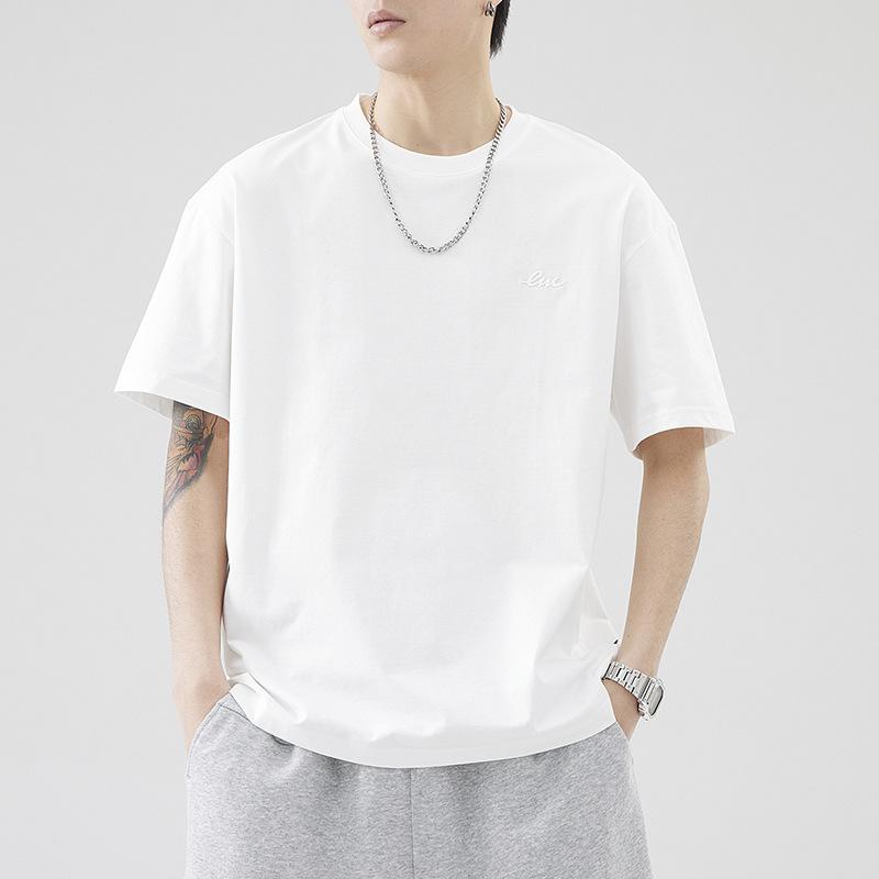 Men Crew Neck Short Sleeve T Shirt With Small Embroidery Loose Fit Casual Daily Tops