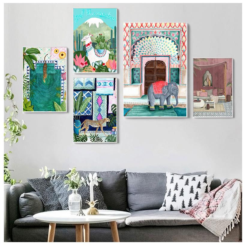 Morocco Cheetah Llama Leopard Jungle Nordic Posters And Prints Wall Art Canvas Painting Wall Pictures For Living Room Home Decor