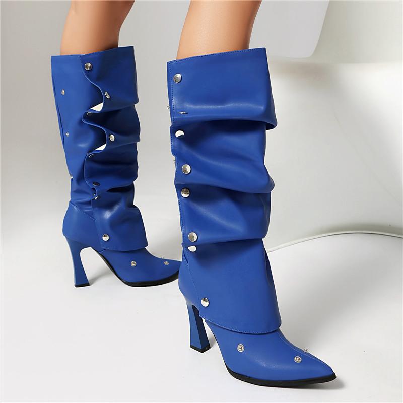 Dames høye hæler sexy europeisk og amerikansk stil nye spisse tynne hæler store størrelser middels støvletter