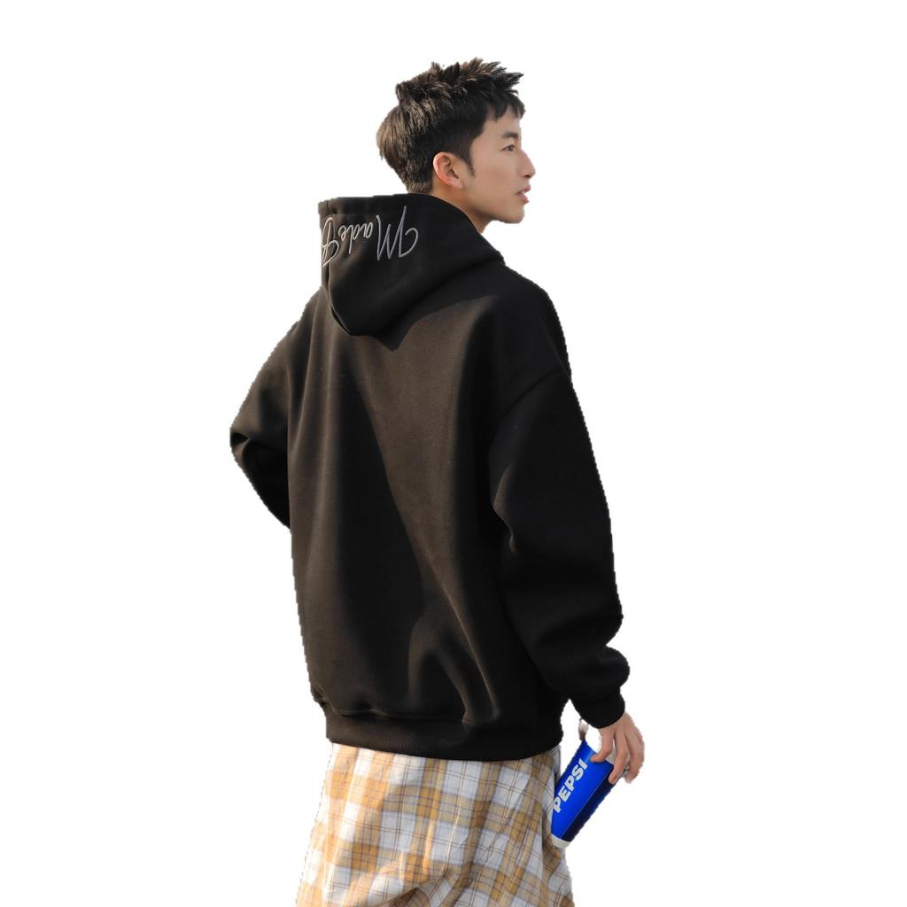 Bluza z nadrukowanymi literami, polarowa, pogrubiona, chłopięca, z kapturem, nowy amerykański płaszcz jesienno-zimowy