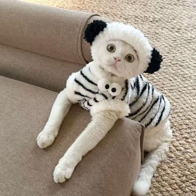 Cute Warm Winter Pet Sweater Thickened Fleece Cat Striped Vest Windproof Comfortable Cat Sleeveless Coat Pet Show
