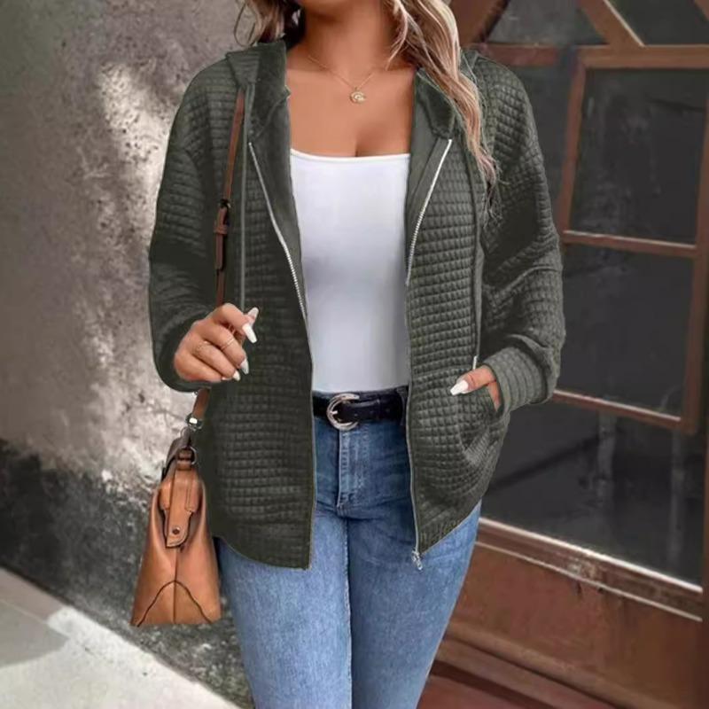Women S Waffle Knit Hooded Zip Up Long Sleeve Casual Jacket