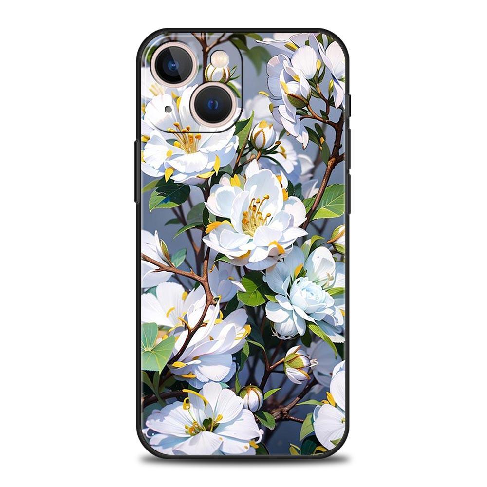 Luxus Handyhülle Für Apple iPhone 11 15 14 Pro MAX 12 13 7 8 Plus X XR XS MAX SE Silikon Schwarze Hülle Funda Kirschblütenbaum