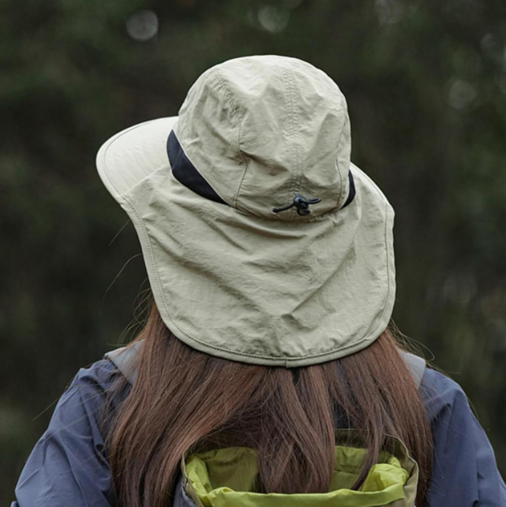 Sunshade Neck Wide Brim UV Sunburn With Chin Strap [FARFADET] Hat, Cover, Hat, Protection, Prevention, Gardening, Outdoor, (Khaki)