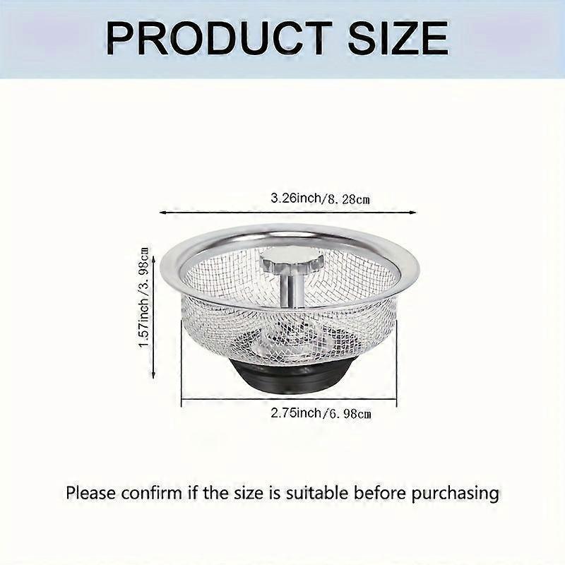 Stainless Steel Sink Strainer 3.26 Inch Mesh Filter, Fine Mesh Drain Strainer for Kitchen Bathroom Laundry Sink, 1 Pack