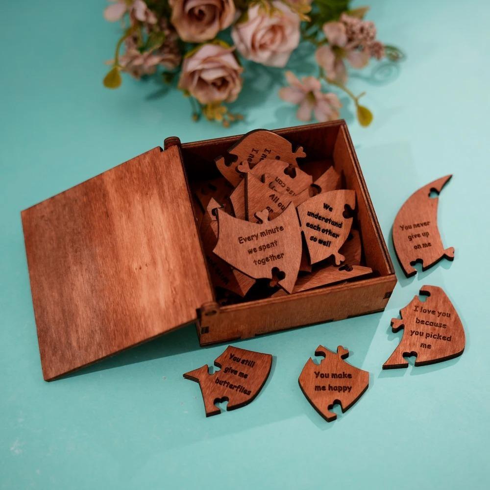 Anniversary 20 Reasons Why I Love You Wooden Couple Love Puzzle Puzzle in Wood Box  For Him and Her