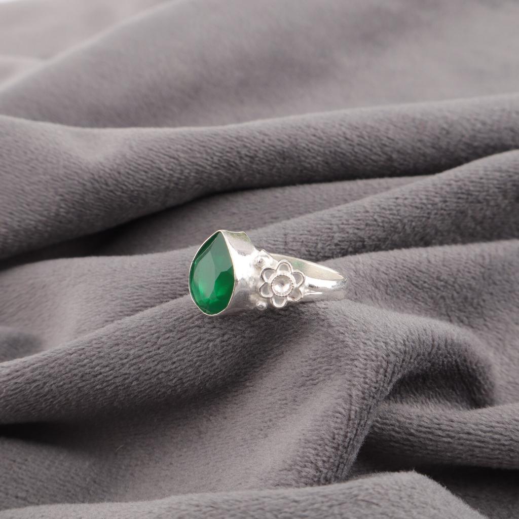 925 Sterling Silver Green Onyx Gemstone Jewelry Handmade Boho Ring Gift For Her RR-59-21