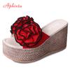 Fashion Aphixta 9cm Platform Wedge Slippers Women Shoes Clog Riband Rose Flowers Sandals Girls Flip Flop Slides Pantoufle Femme