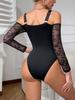 European & American Sexy Lace Patchwork Strappy Black Bodysuit