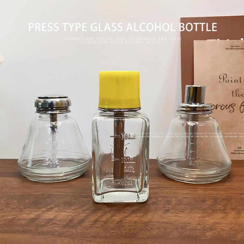 Press-Type 180ml Glass Alcohol Bottle for Nail Art - Nail Polish Remover Container, Trendy Nail Art Tool