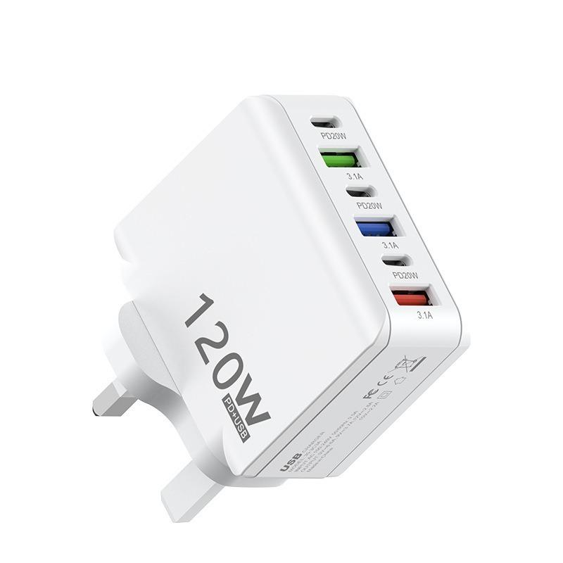 120W Smartphone-Ladegerät Europäischer und Britischer 3 USB+3PD Mehrfachanschluss-Adapter Schnellladung Ladekopf