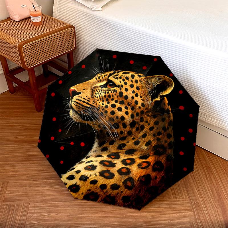 

1 PC Automatic Folding Umbrella - Leopard Pattern, Portable & Foldable Design with 8 Ribs, Christmas Birthday Gifts