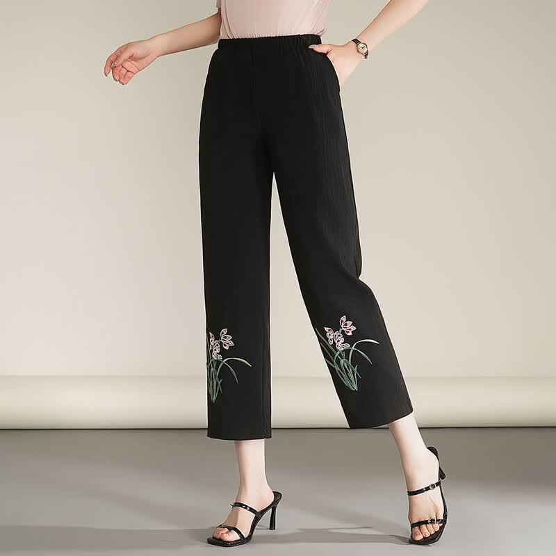 Fumama Embroidered Straight-Leg Elastic Waist Pants 2XL
