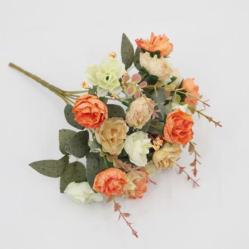 

2 букета, 21 головка/пучок, искусственный букет, мини-роза, искусственный цветок для дома, свадьбы, офиса, гостиной, балкона, двора, декор оранжевый