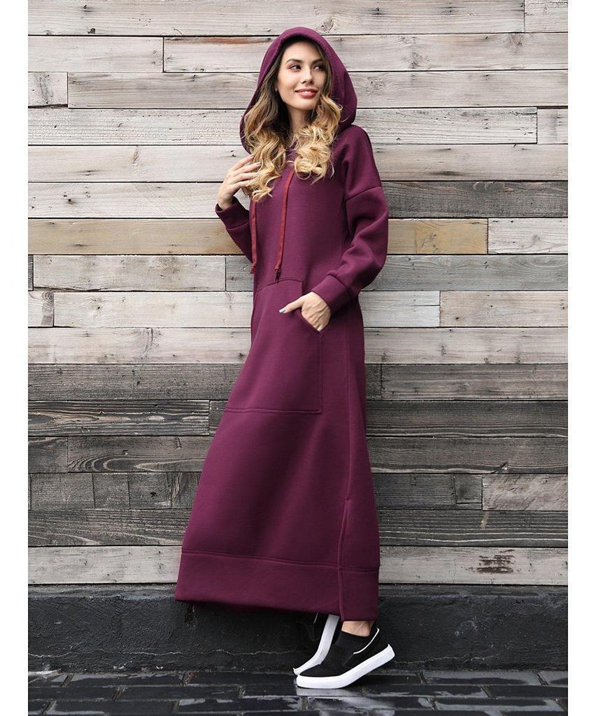 New Plus Size Knitted Hooded Fleece Dress with Pockets - Autumn/Winter Casual Fashion