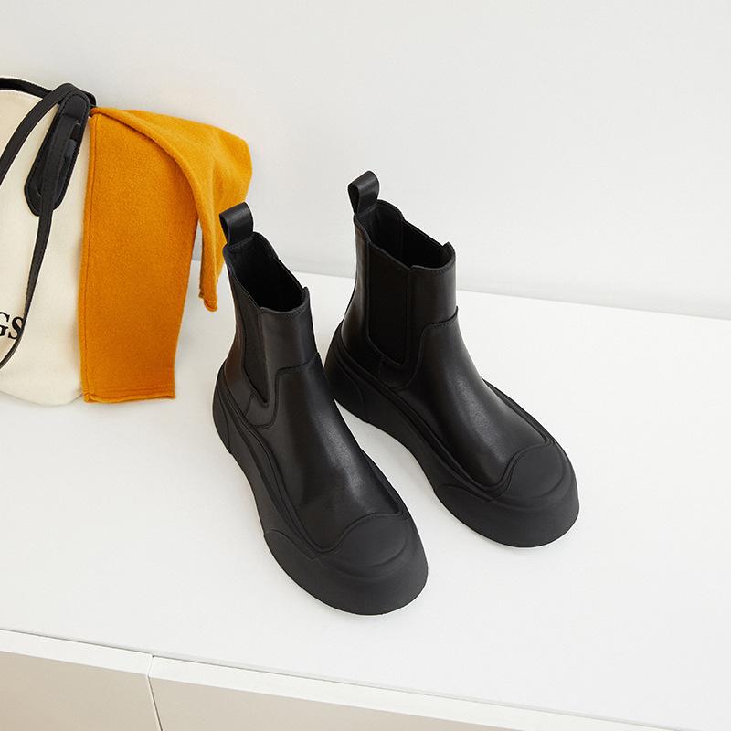 Cowhide~ Wang Xiaodou same leather Chelsea boots women's autumn and winter new Martin boots muffin platform sports short boots