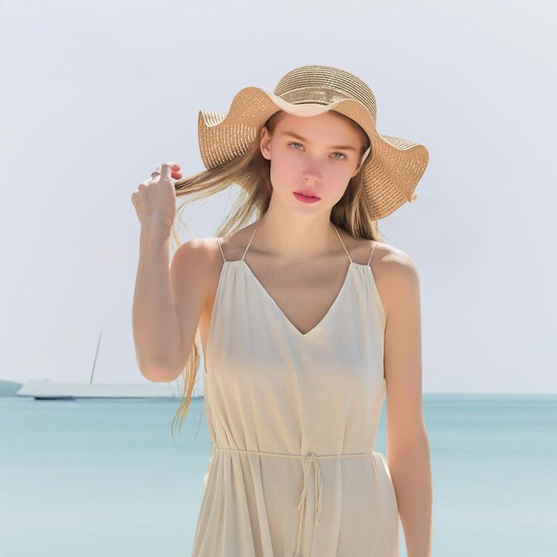 1 Stück Damen Strandhut mit Schleife am Meer, Oversize Strohhut, Damen Sommer Sonnenschutz, Hut mit großem Rand, Geeignet für Sonnenschutz