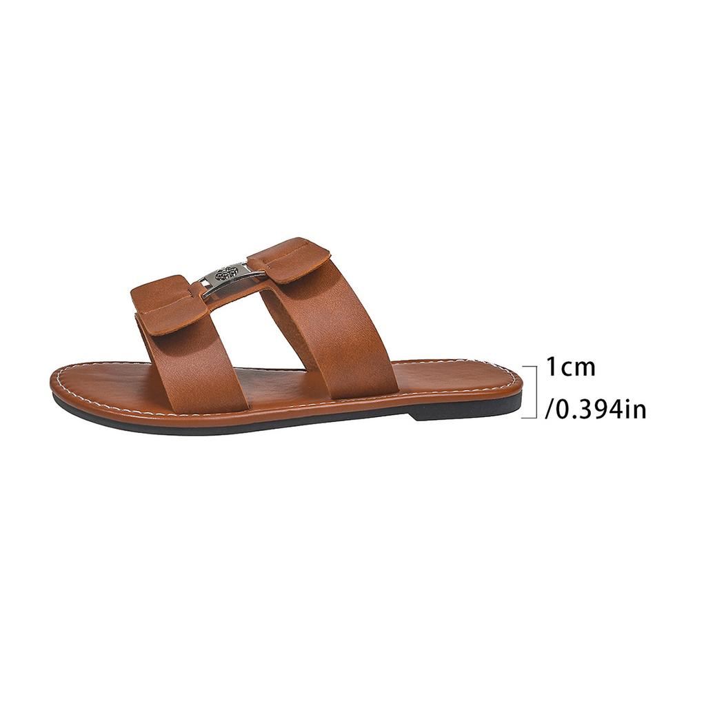 Spring and Summer Fashion Flat Bottom One-word Drag Round Head Versatile Solid Color Large Size Slippers Cool Slippers