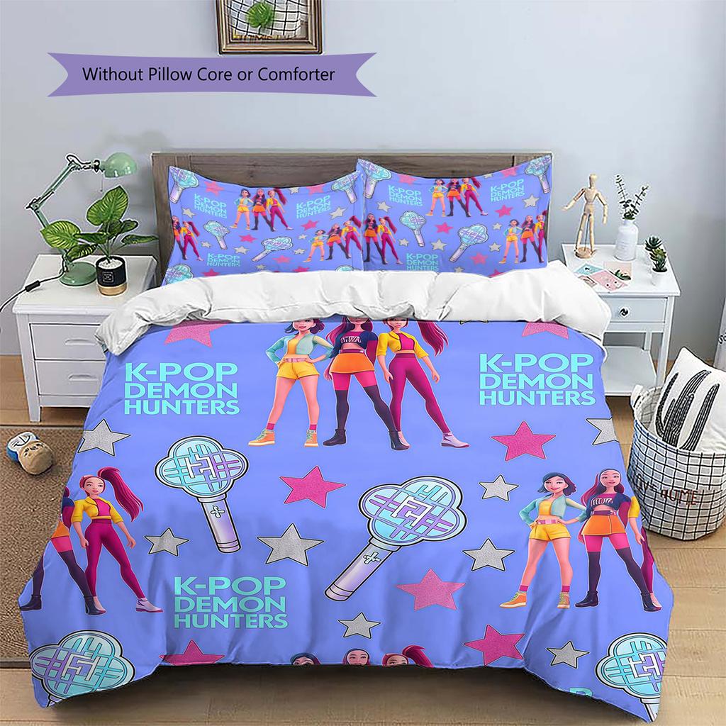 Set Copripiumino Trapuntato con Fantasia Huntrix Girl Decorazione per la Casa Regalo (1 * copripiumino + 2 * federe senza imbottitura)