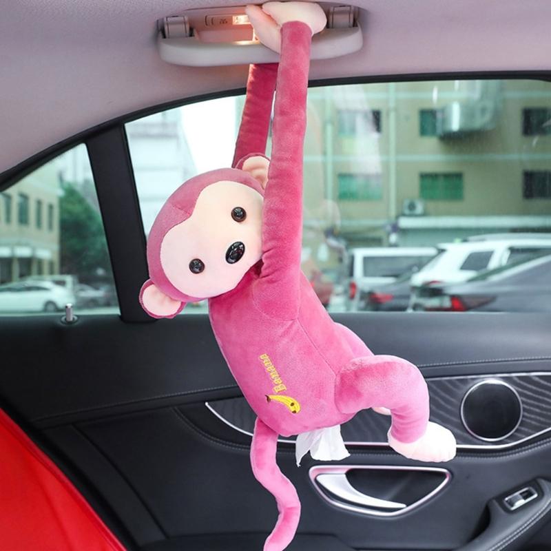 Cute Plush Monkey Hanging Tissue Boxes Animal Napkin Tissue Paper Boxes Holder for Car Home Garden Kitchen Storage