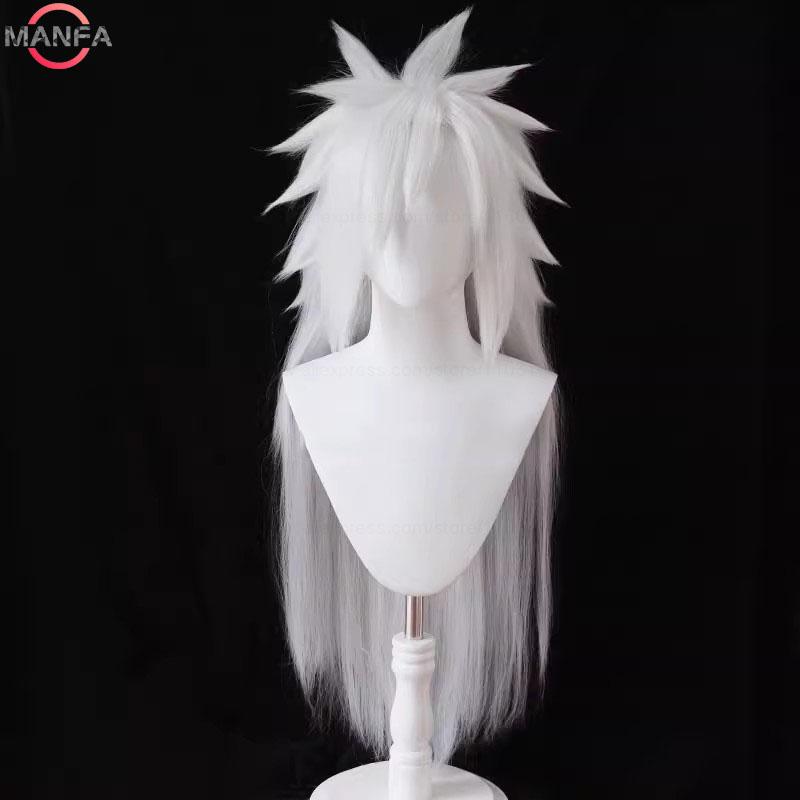Uchiha Madara Cosplay Pruiken Lang Hittebestendig Synthetisch Haar Spel Anime Pruiken + Pruikenkap white