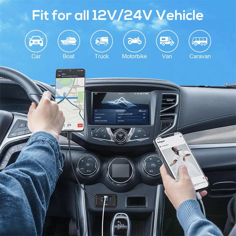 Vylepšený rychlonabíjecí adaptér Quick Charge 3.0 s 3 porty a USB portem pro nabíječku do auta, obytného vozu, 12V/24V, USB zásuvka s vypínačem pro auto, lodě, autobusy