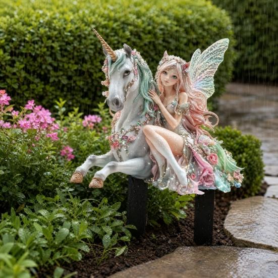 Unicorn Fairy Garden Stake, 2D Acrylic Yard Art Stake, Waterproof Flower Fairy Outdoor Decoration for Lawn Planter Flower Bed