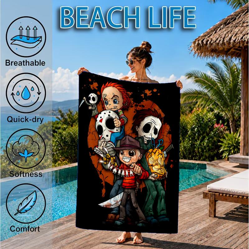 Horror Movie Characters Beach Towel, Microfiber Beach Towel, Perfect For Pool, Beach, Travel, Home Decor Beach Party Fan gifts