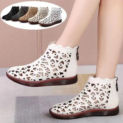 2024 2024 Frühling Sommer Echtes Leder Sandalen Damen Atmungsaktive Lochstiefel Flache Weiche Rutschfeste Bequeme Schuhe Sandalias De Mujer