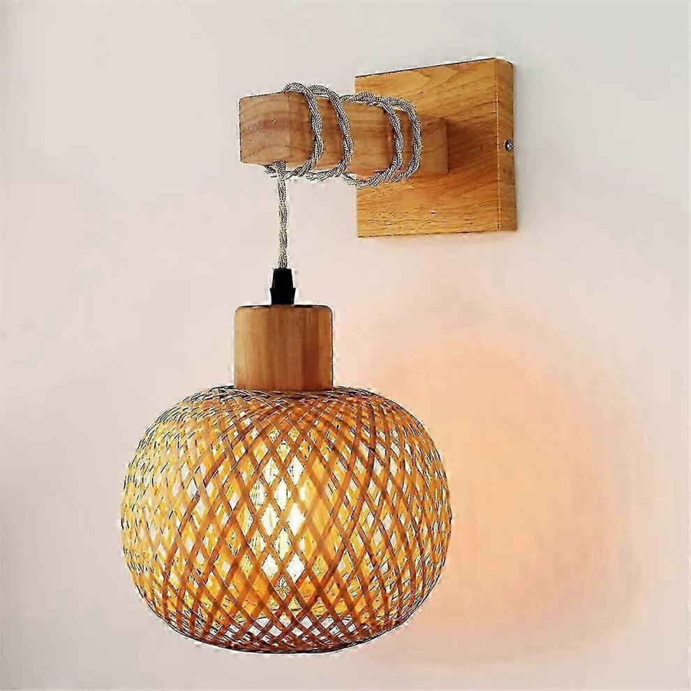 Retro Japanese Style Bamboo Bedside Wall Lamp with Rattan Design for UK Homes