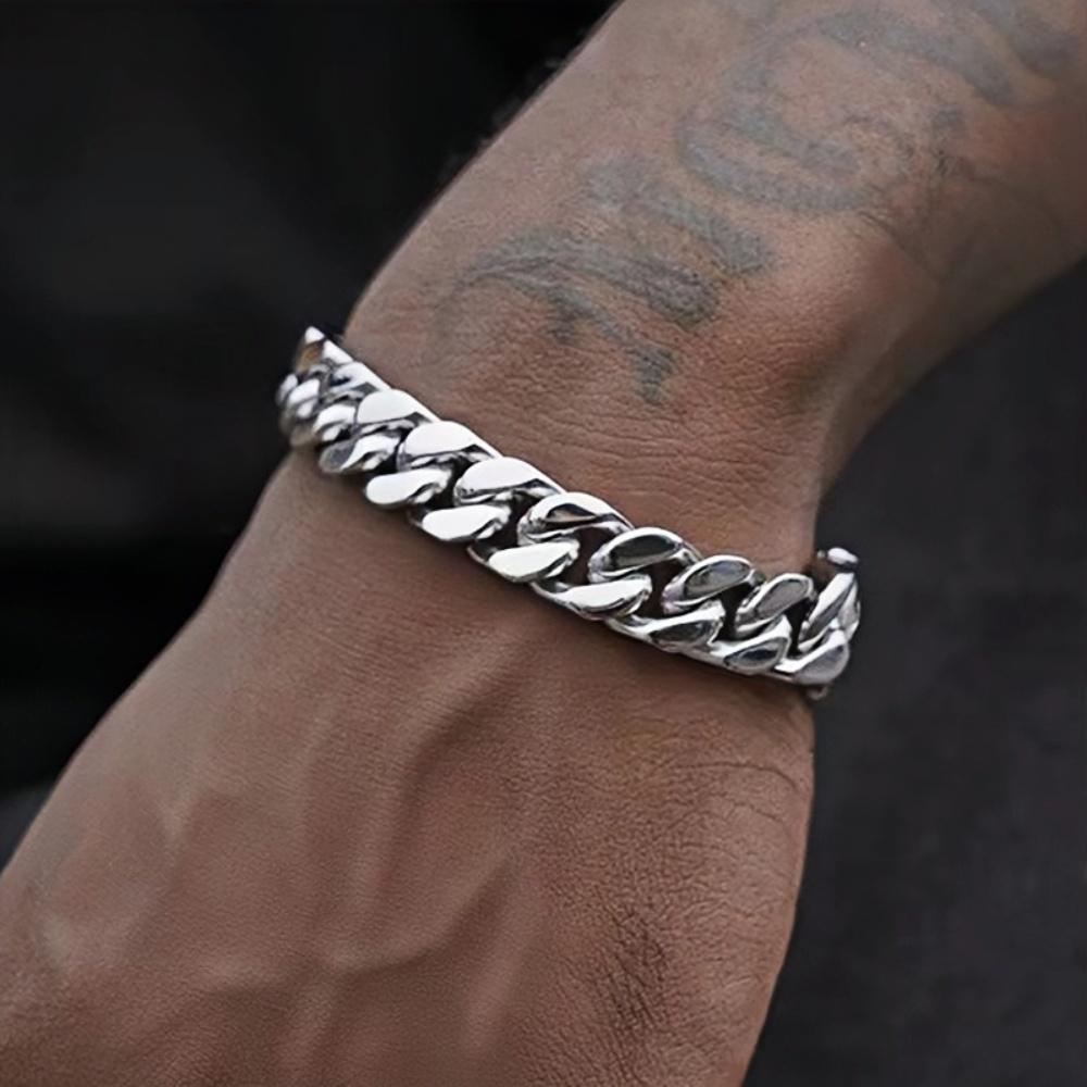 9mm Retro Stainless Steel Cuban Chain Bracelet Simple Silver Color Men Stainless Steel Jewelry Fashion Casual Wear Accessories