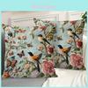 Funda de Cojín de Terciopelo Bordada con Pájaro y Mariposa Floral Para Decoración de Sala de Estar