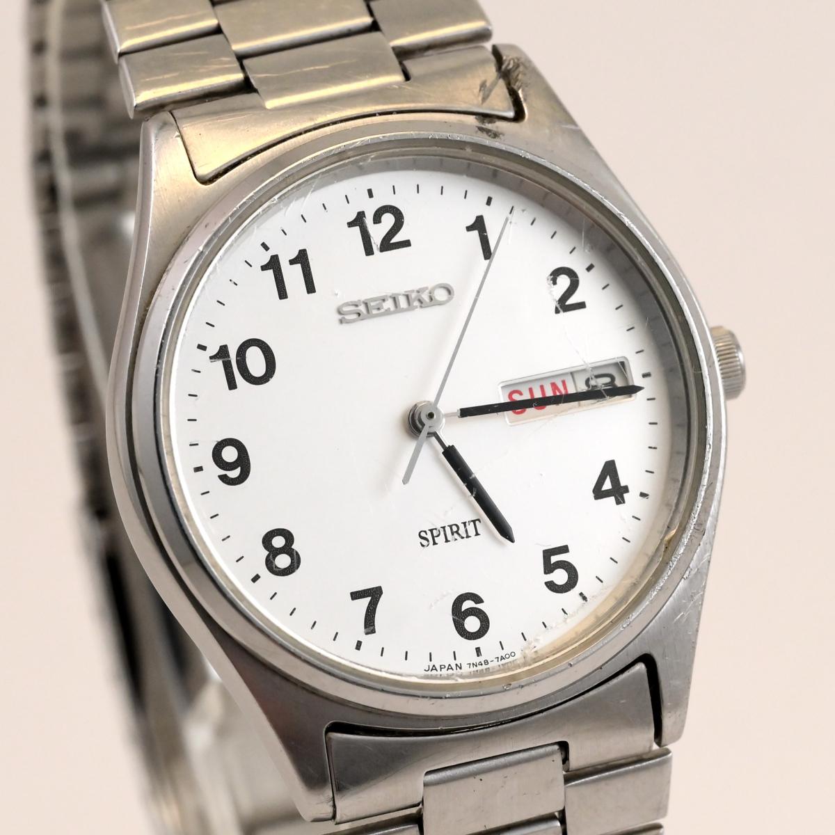 

[Б/У] Винтажные кварцевые часы SEIKO SPRIT 1986 года, круглый корпус 34 мм, серебристый циферблат, реф. 7N48-7A00