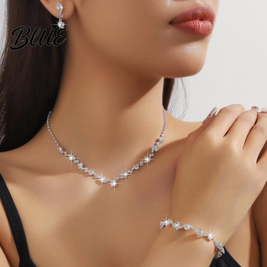 Braut-Halsketten-Ohrring-Set 3 Teile/Set Damenschmuck Strass-Choker