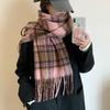 2025 Retro Korean Style Women's Warm Plaid Scarf & Shawl in Brown