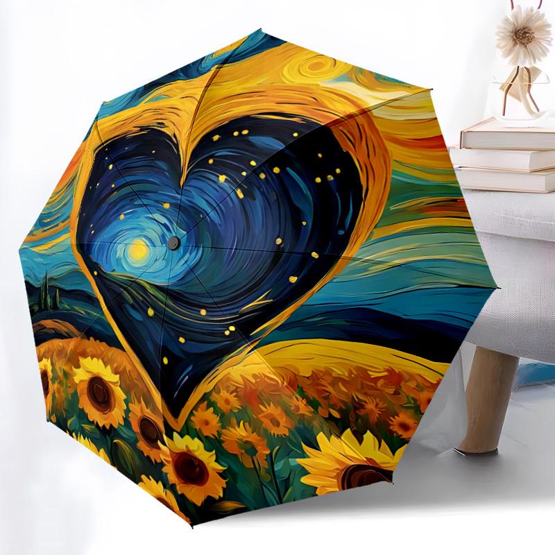 

1pc Heart-Shaped Sunflower Field Automatic Umbrella - Automatic Opening And Closing, Sturdy Iron Frame, Formal Occasions yy251018155