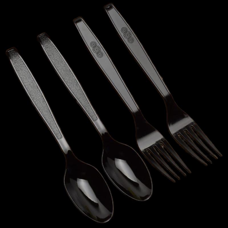 Disposable Plastic Spoon & Fork Set with Tissue (100-Pack)