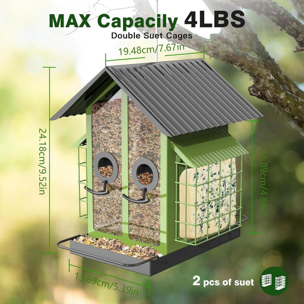 Bird Feeders For Outdoors Metal Outdoor Bird Feeder With Double Roof Backyard Birding Supplies For Balcony Deck Garden