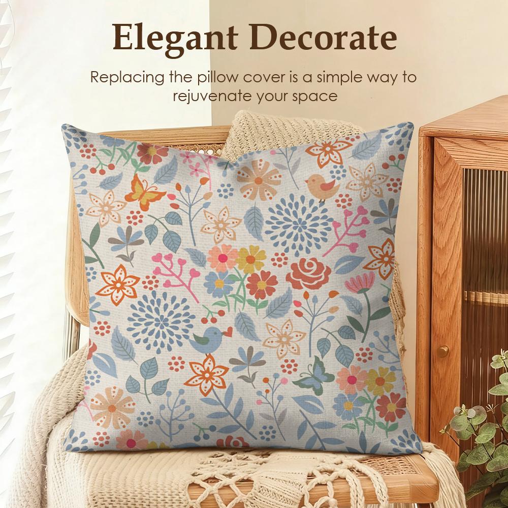 Boho Wildflowers Pattern Cushion Cover Natural Linen Pillow Cover Double-Sided Print Cushion Cover For Sofa Home Decor