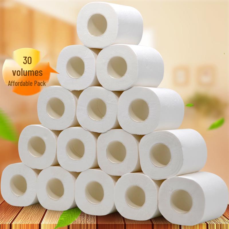Core-Wound 4-Ply 30-Pack Toilet Paper Rolls - Household & Hotel Use