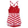 Mädchen Weihnachten Jumpsuit Überkreuzte Schulterträger Ärmellos Pailletten Gestreiftes Tanz-Unitard Gymnastik-Aufführungsbody