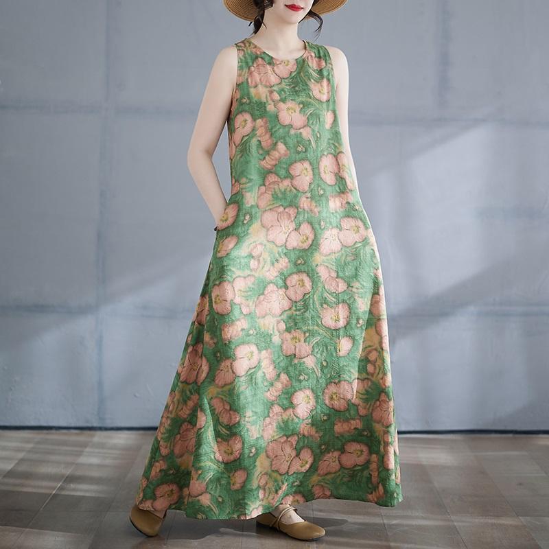 

Новое хлопковое винтажное платье с цветочным принтом без рукавов больших размеров для женщин, повседневное свободное длинное летнее платье M