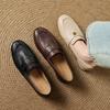 Four Seasons Casual Single Shoes New Comfortable Leather Lazy Shoes Shallow Mouth Low Top Large Size Round Head Women's Shoes Low Heel Cow Muscle Sole