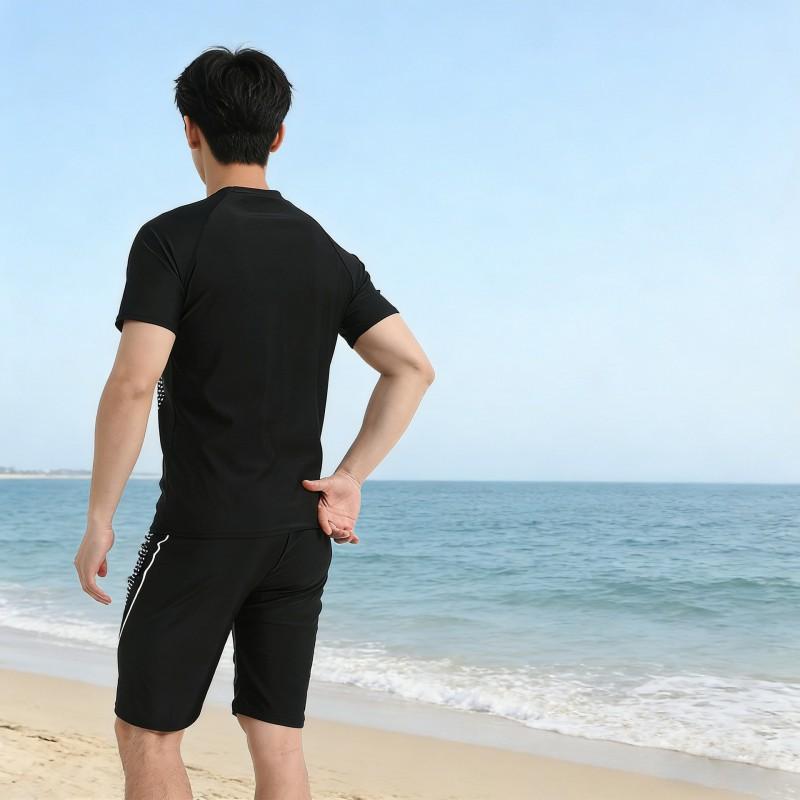 Swimsuit Conservative Men's Suit Adult Five-point SPORT Swimming Trunks Tight Short-sleeved Sunscreen Hot