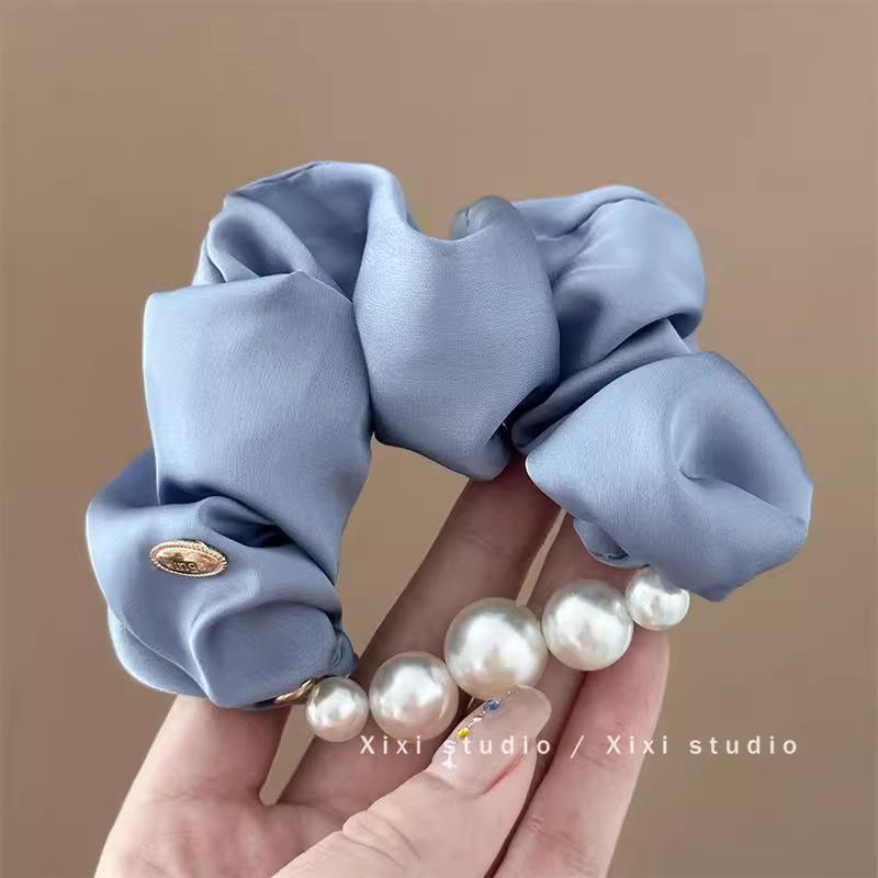 

Korean Style Gentle Pearl Hair Tie–Feminine Silk Hair Scrunchie for Low Ponytail &Low Bun,Delicate Headband with Adjustable Band