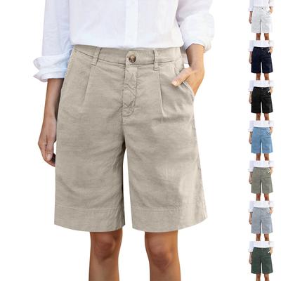 Women's High Waist Solid Color Casual Trousers Workout Pants 1/2 Shorts