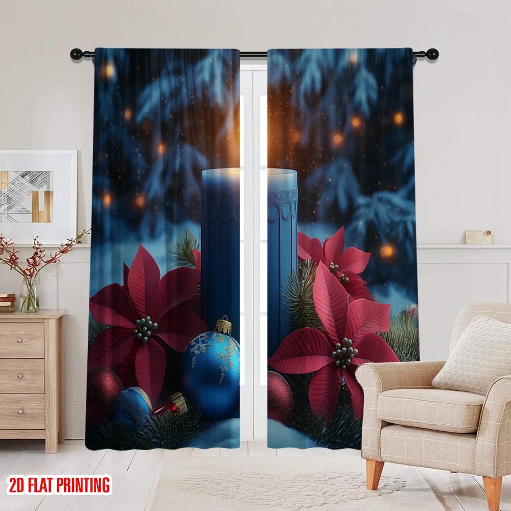 2 Stück, 2D-Flachdruck Vorhänge Digitaldruck Weihnachten Kerze Weihnachtsstern Ornamente (4) Polyester, einfache Installation (ohne Stange)